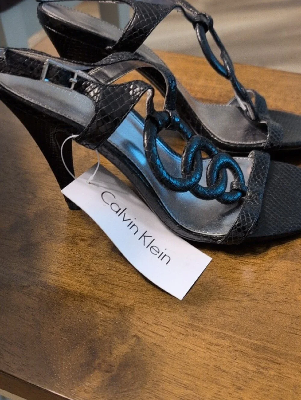 Calvin Klein Black Textured Slingback Sandals With Heels with Ring Detail